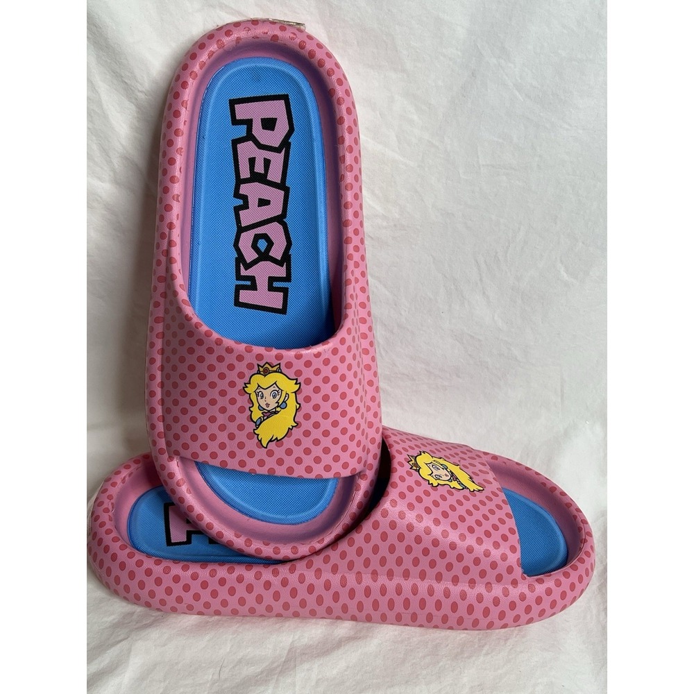 Nintendo Princess Peach Women's Size 7 Slide Sandals Pink Polkadot Ground Up - Picture 4 of 7